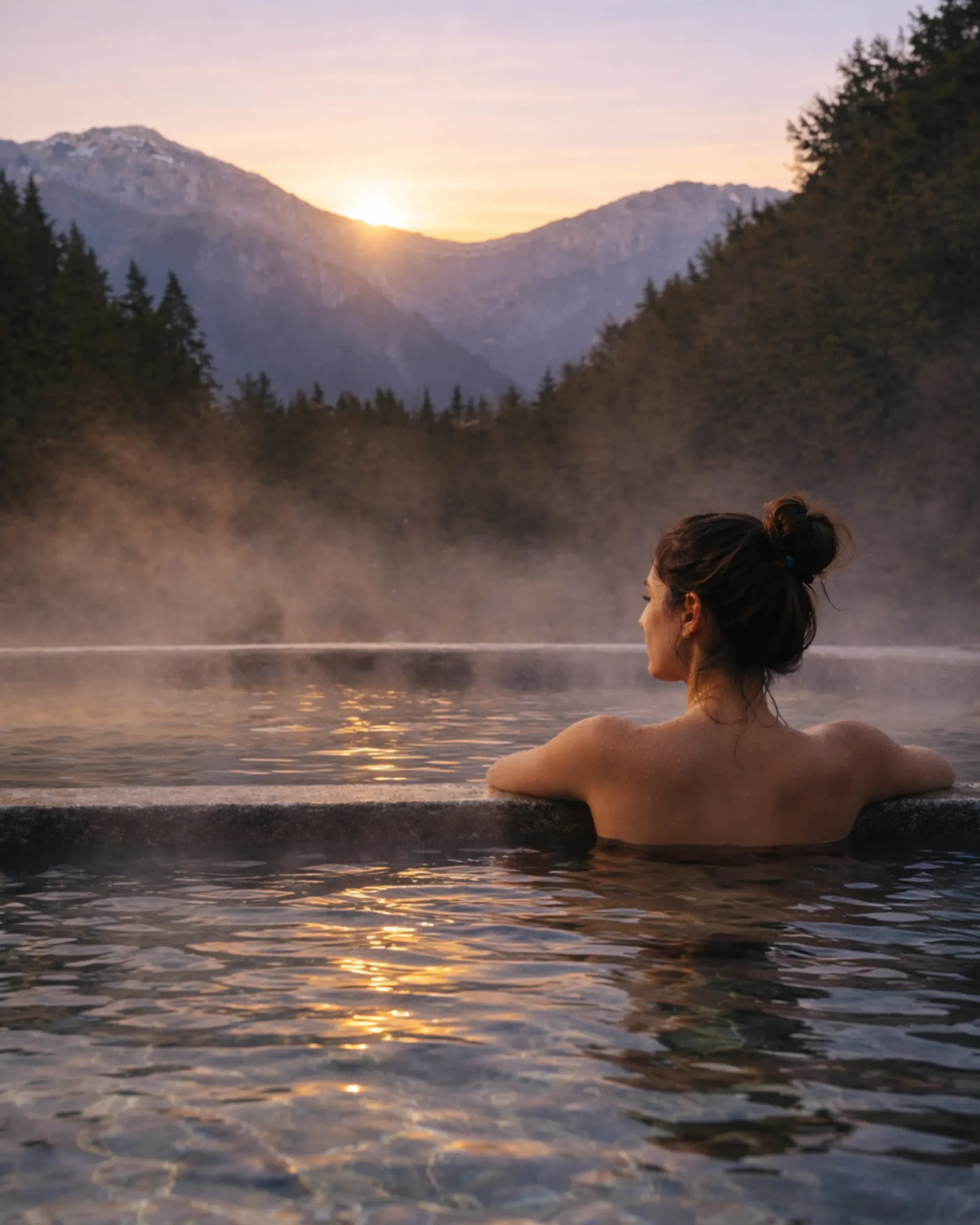 Découvrir Saint-Gervais-les-Bains : élégance alpine et bien-être au pied du Mont-Blanc 3 bassin thermal extérieur avec vapeur, face aux montagnes alpines
