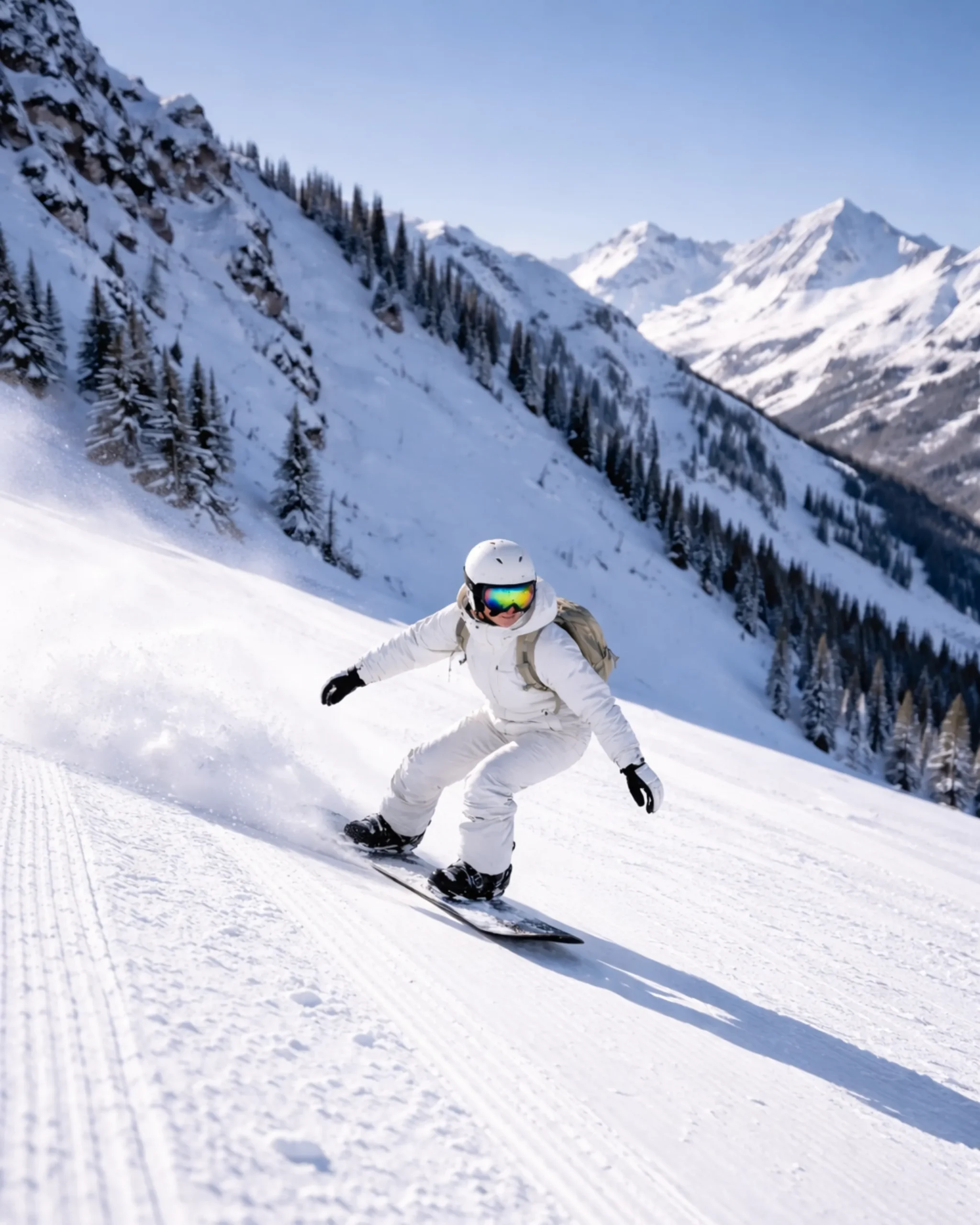 Snow board sur es pistes de ski de Megève