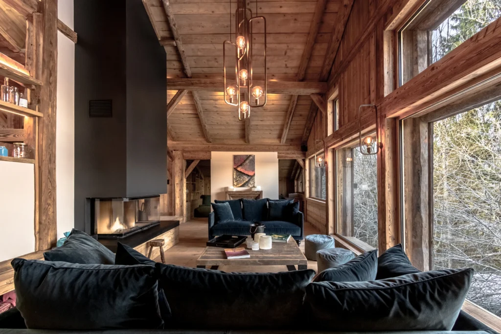 Luxurious living room of a chalet near Megève